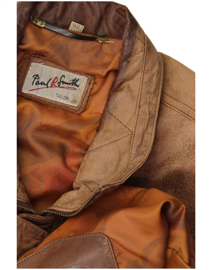 Paul Smith Mens Leather Jacket IT 52 XL Brown Leather