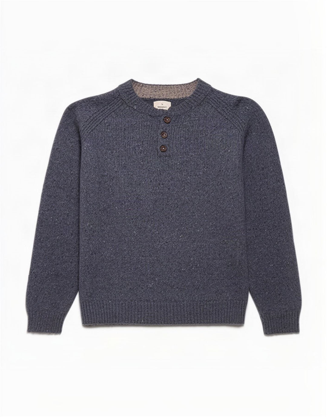 White Stuff Mens Button Neck Jumper Sweater Large Navy Blue Flecked