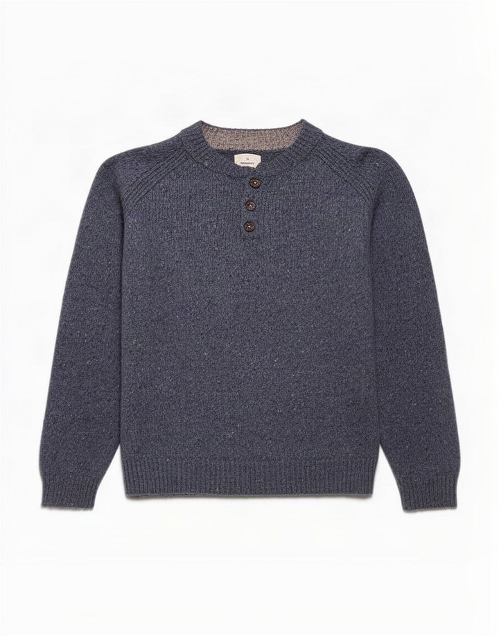 White Stuff Mens Button Neck Jumper Sweater Large Navy Blue Flecked