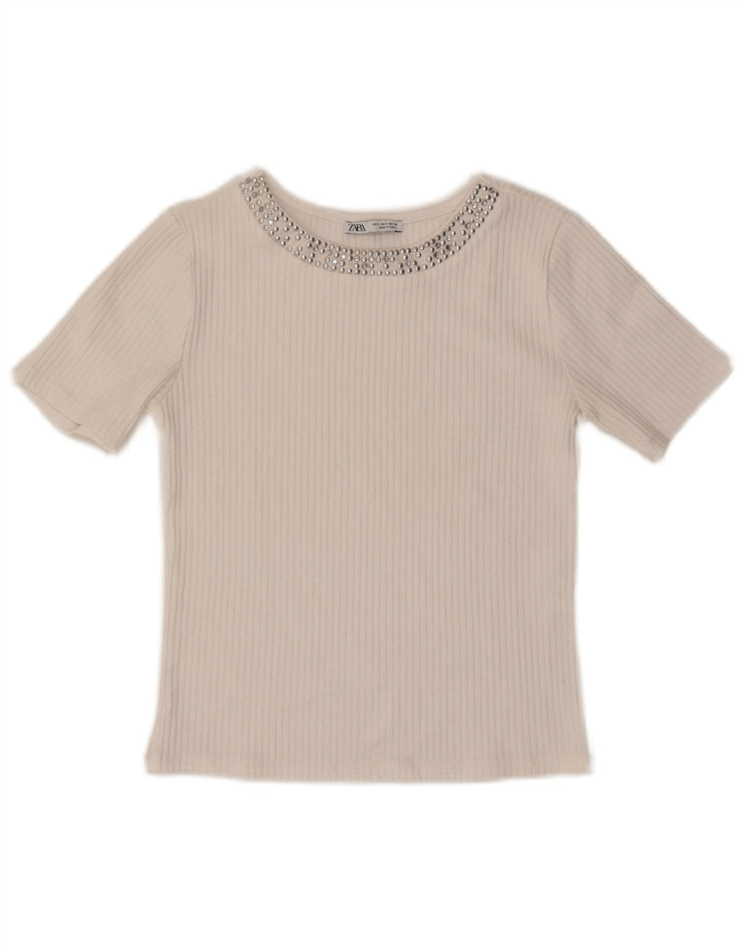 ZARA Womens Crop T-Shirt Top UK 8 Small White Polyester
