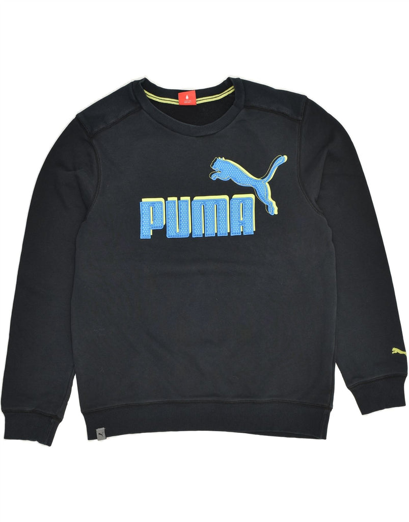 PUMA Mens Graphic Sweatshirt Jumper Medium Black Cotton | Vintage Puma | Thrift | Second-Hand Puma | Used Clothing | Messina Hembry 