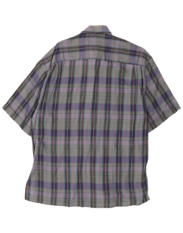 Ungaro Mens Short Sleeve Shirt Size 16 41 Large Purple Check Linen