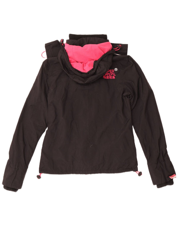 Superdry Womens Hooded Windbreaker Jacket UK 4 XS Black Nylon
