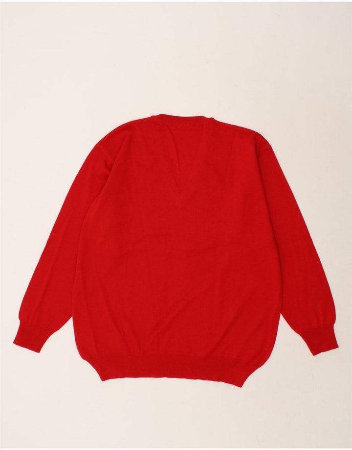 VINTAGE Mens V-Neck Jumper Sweater Large Red Vintage Vintage and Second-Hand Vintage from Messina Hembry 