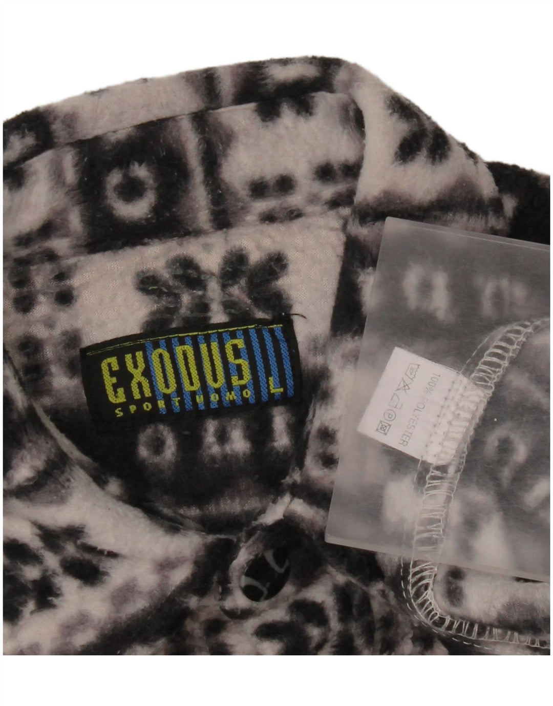 Vintage Mens Fleece Shirt Large Black Fair Isle Polyester