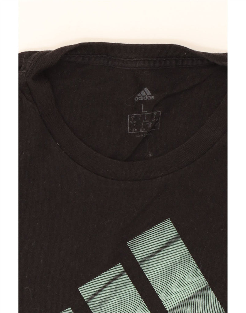 ADIDAS Womens Graphic T-Shirt Top UK 16/18 Large Black Cotton Vintage Adidas and Second-Hand Adidas from Messina Hembry 