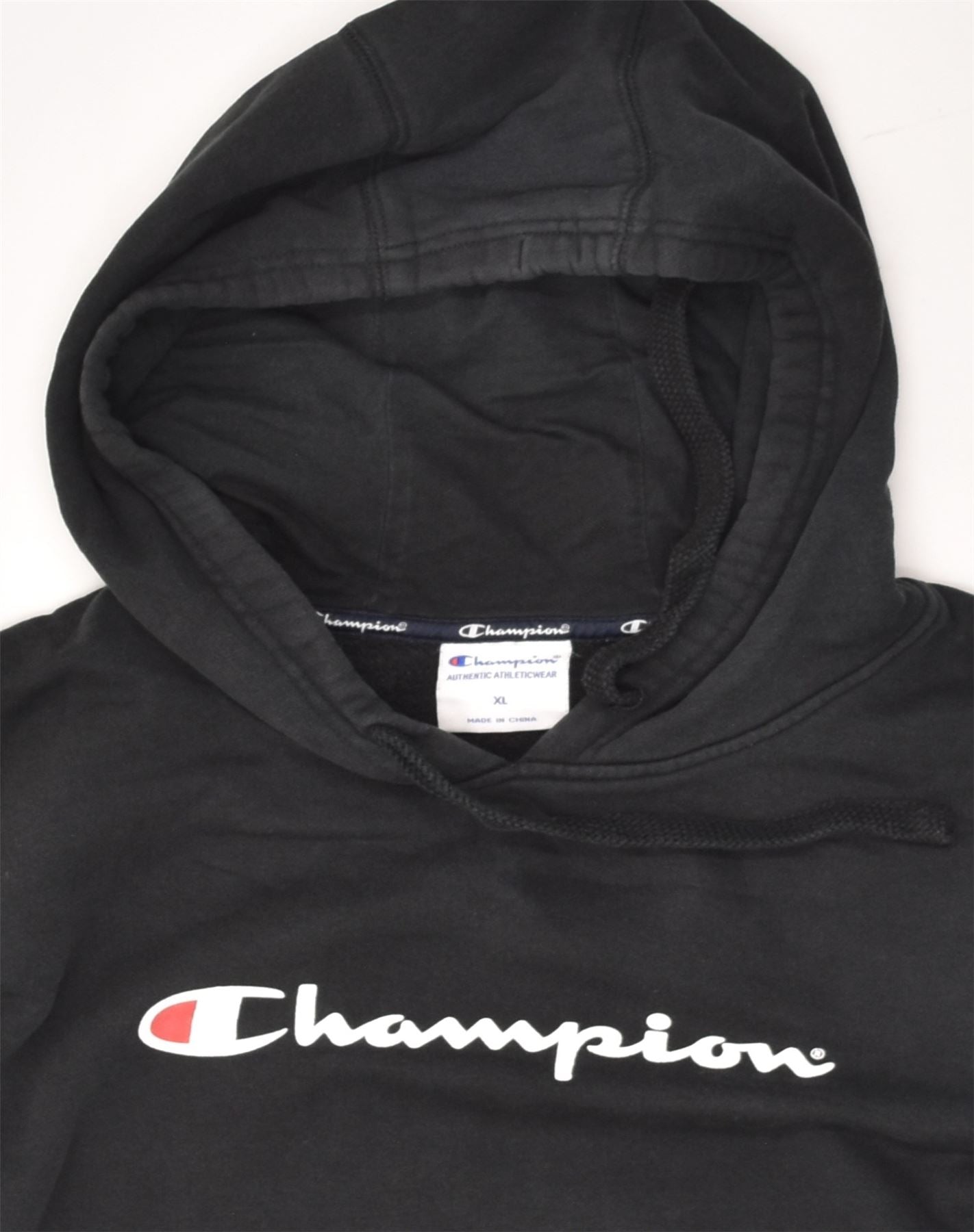 CHAMPION Womens Loose Fit Graphic Hoodie Jumper UK 18 XL Black Cotton