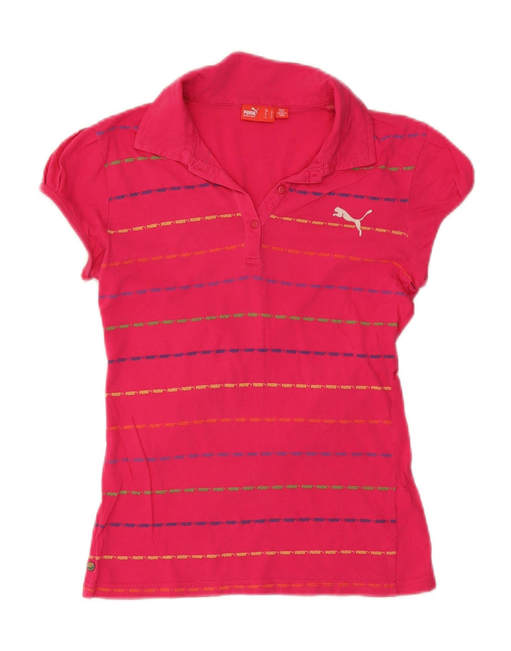 Puma Womens Polo Shirt UK 14 Large Pink Striped