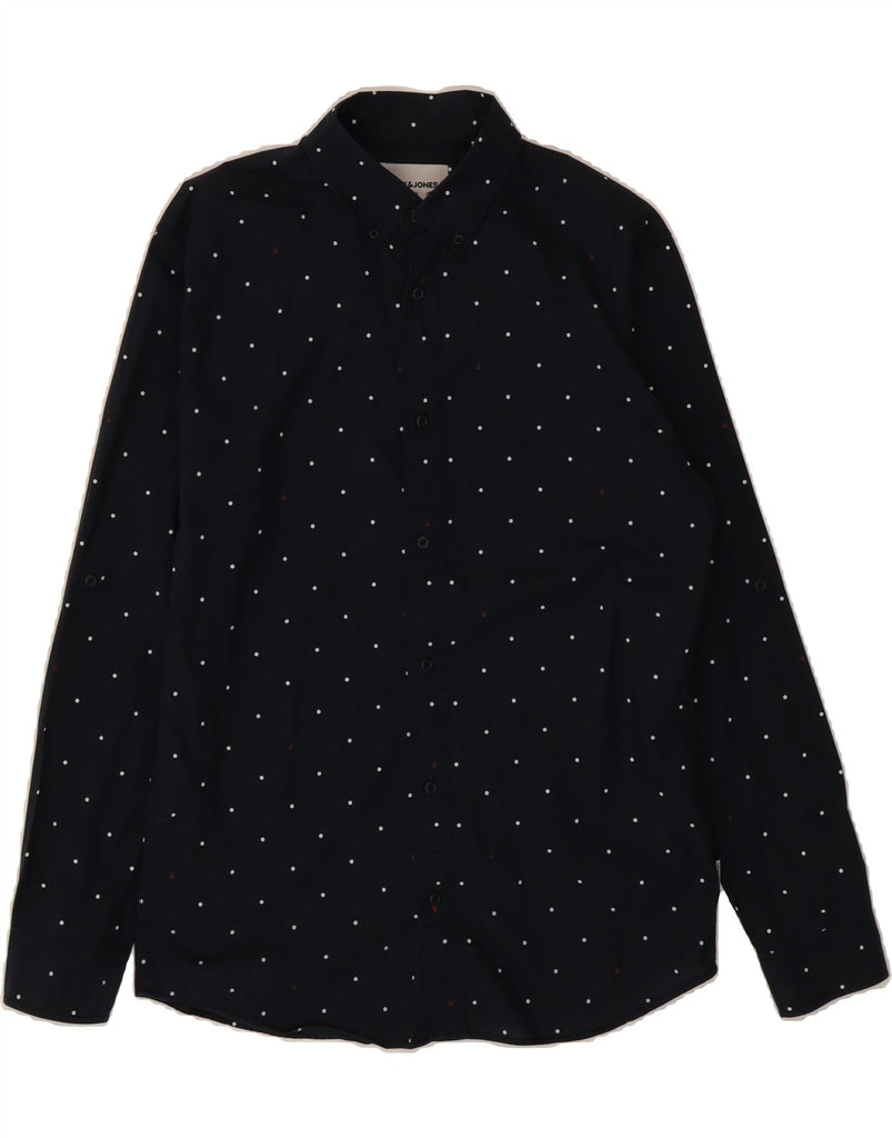 JACK & JONES Mens Shirt Medium Navy Blue Spotted Cotton Vintage Jack & Jones and Second-Hand Jack & Jones from Messina Hembry 