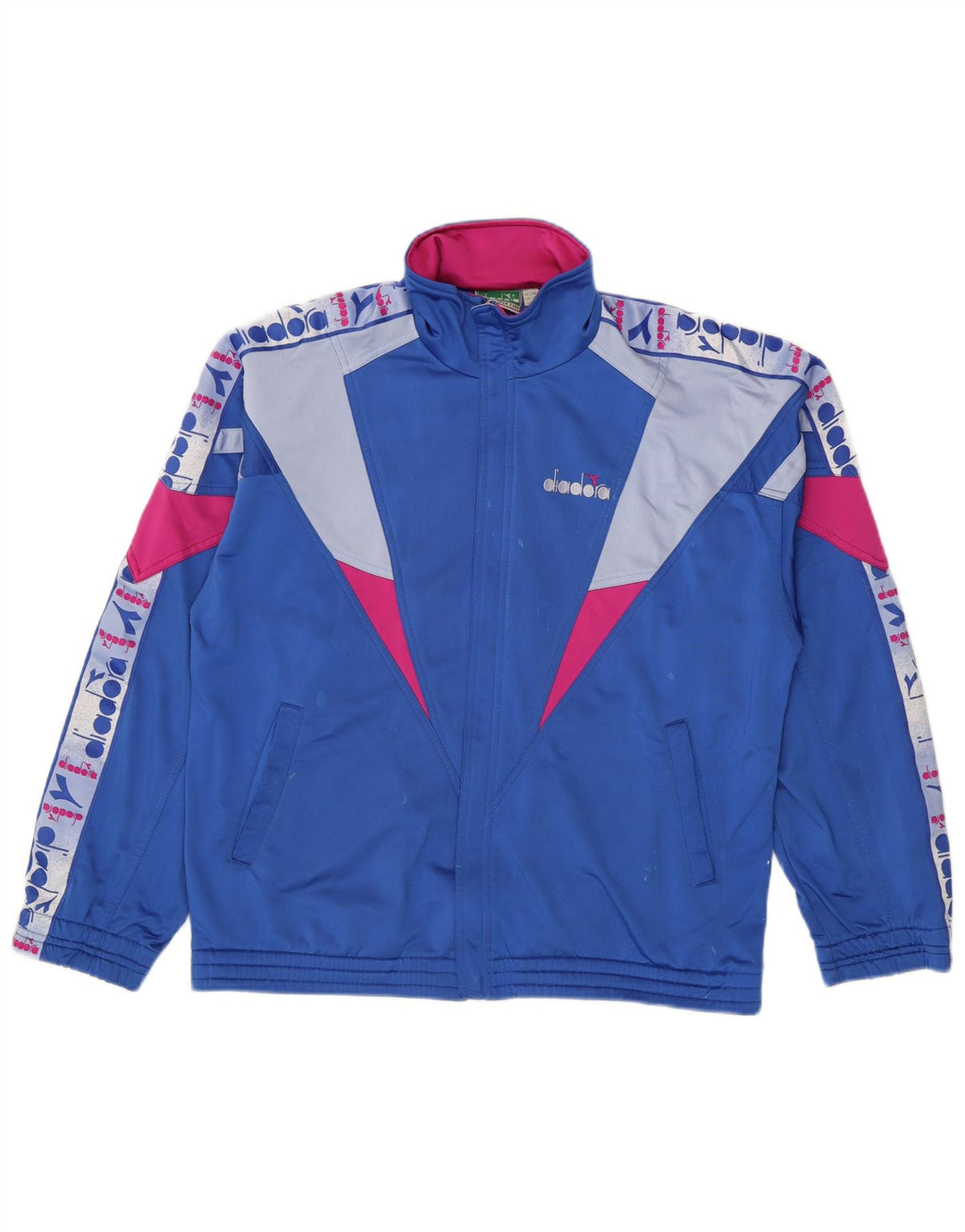 Diadora Mens Graphic Tracksuit Top Jacket UK 40 Medium Blue Colourblock