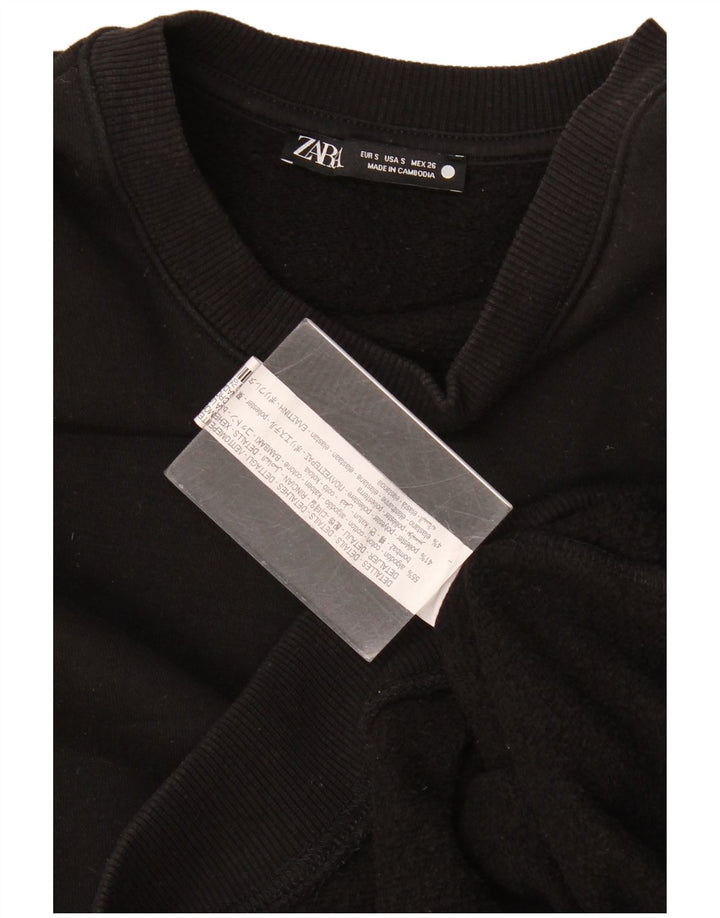Zara Womens Crop Oversized Sweatshirt Jumper UK 10 Small Black Cotton