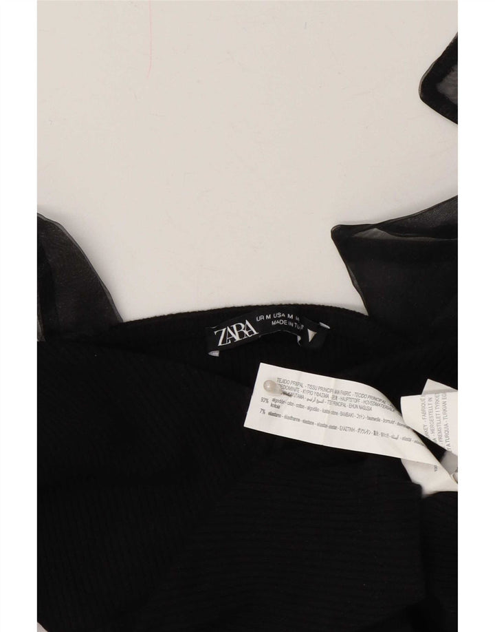 Zara Womens Crop Cami Top UK 12 Medium Black Cotton