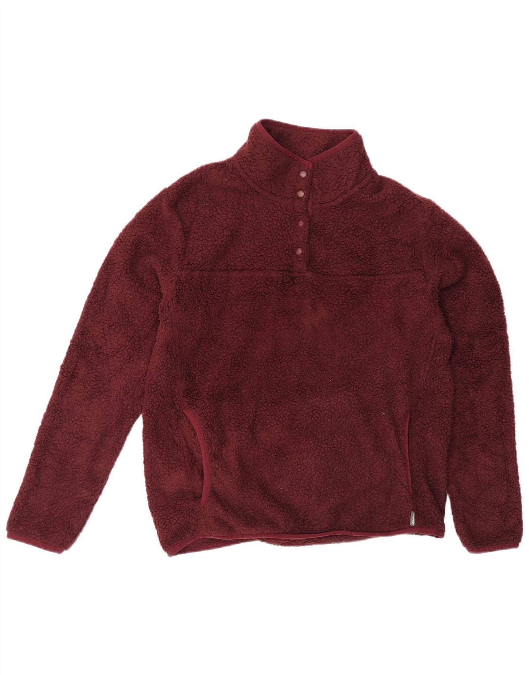 Eddie Bauer Womens Button Neck Fleece Jumper UK 14 Medium Burgundy
