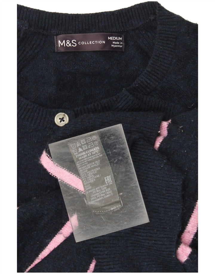 MARKS & SPENCER Womens Button Neck Jumper Sweater UK 14 Medium Navy Blue
