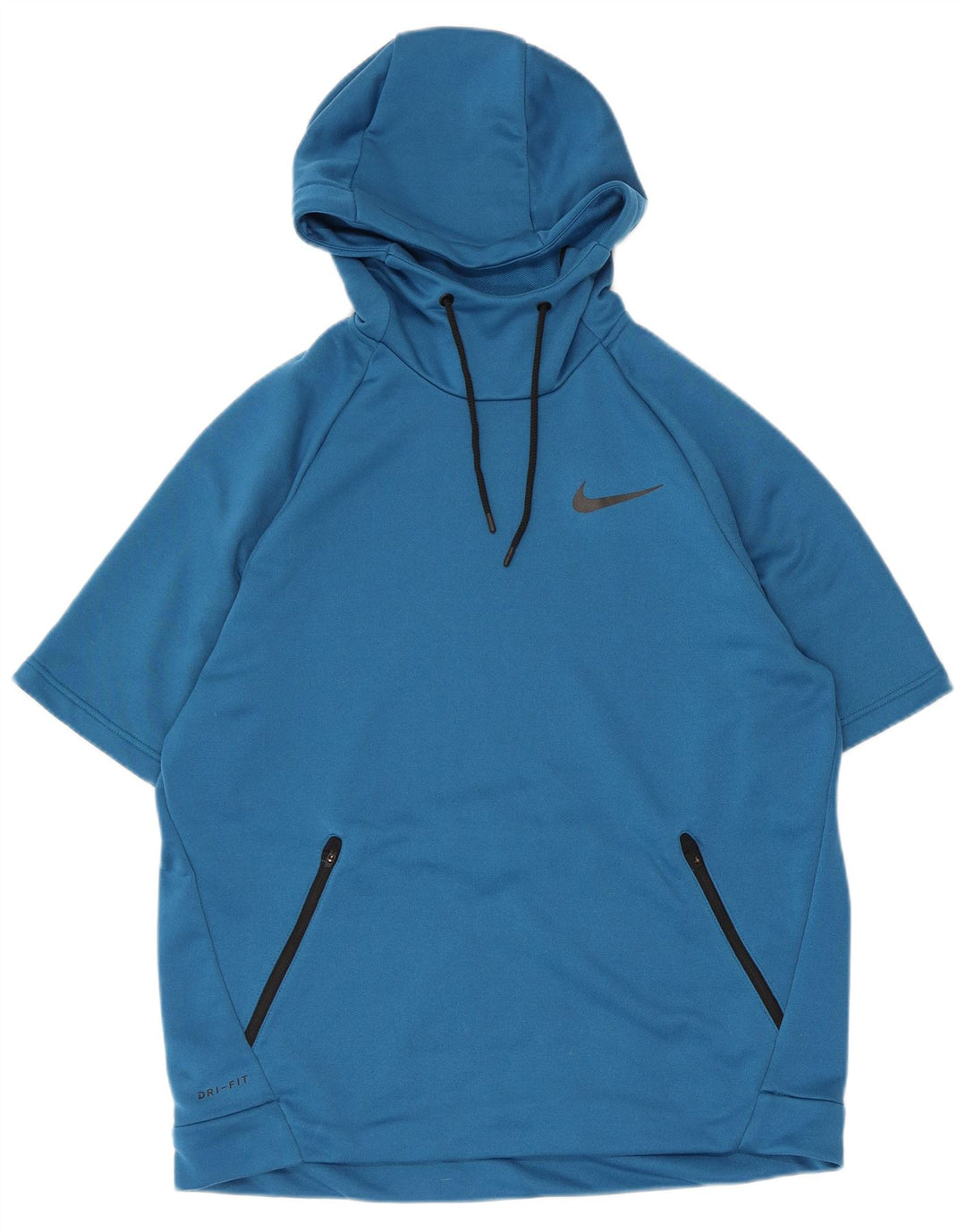 Nike Mens Dri Fit Short Sleeve Hoodie Jumper Large Blue Polyester