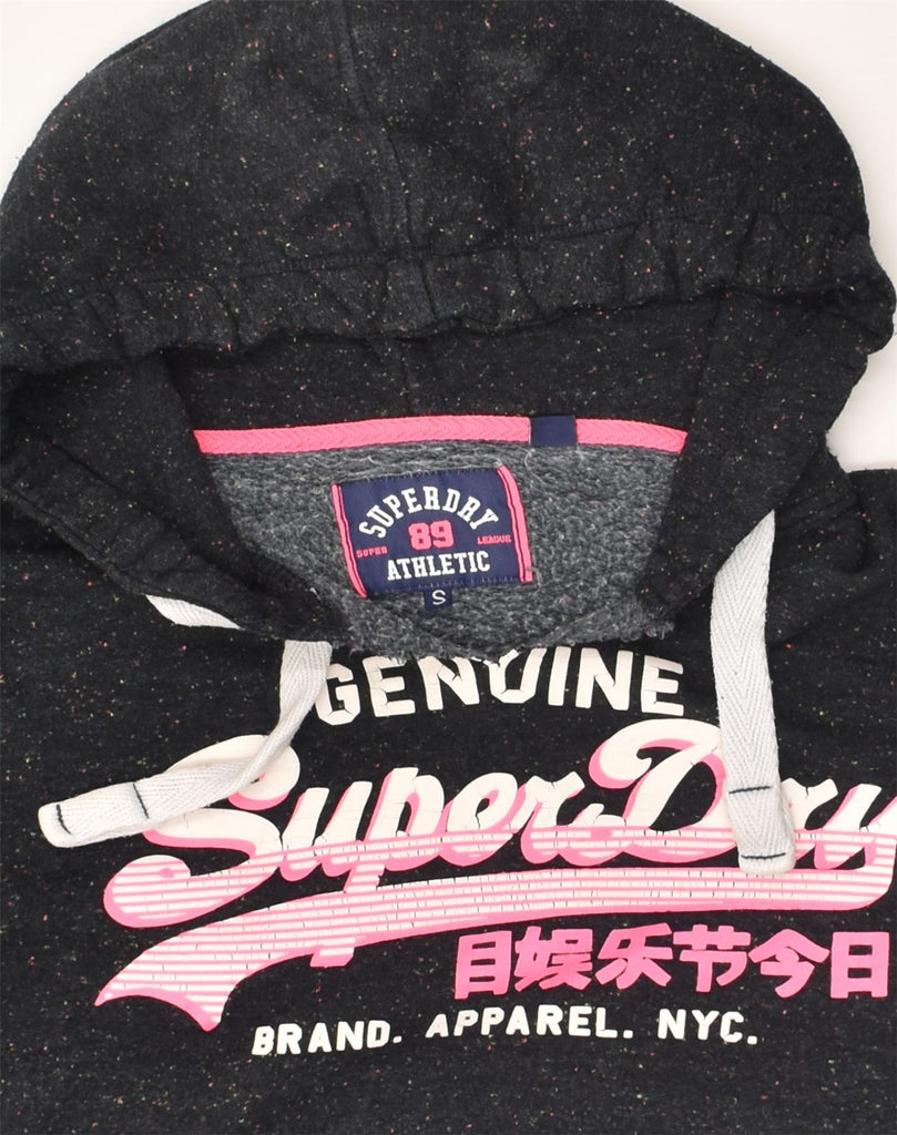 SUPERDRY Womens Graphic Hoodie Jumper UK 10 Small Black Cotton | Vintage Superdry | Thrift | Second-Hand Superdry | Used Clothing | Messina Hembry 