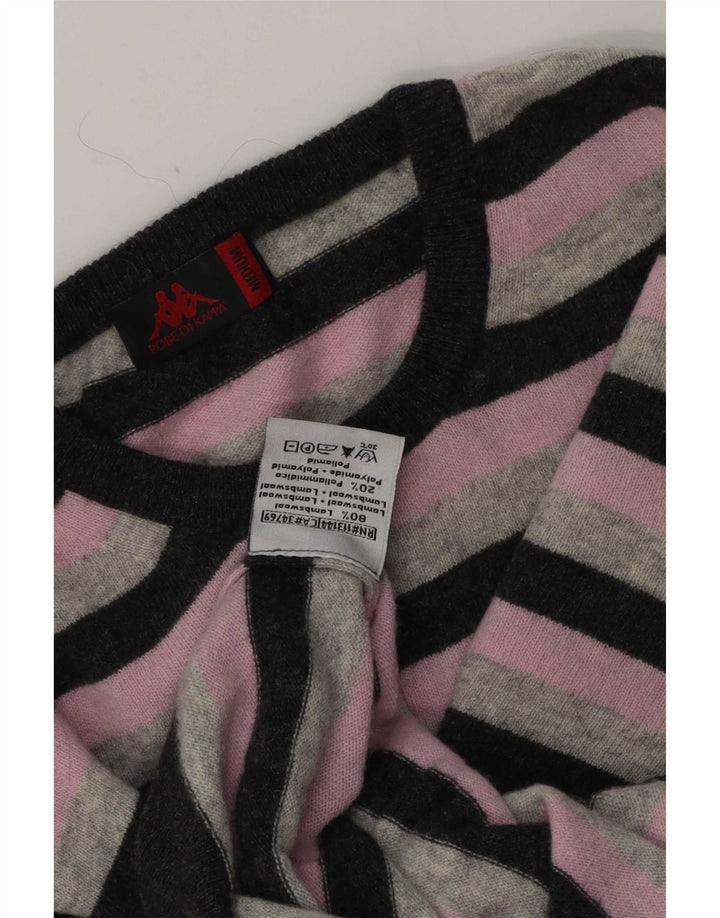 Kappa Mens Crew Neck Jumper Sweater Medium Pink Striped Lambswool