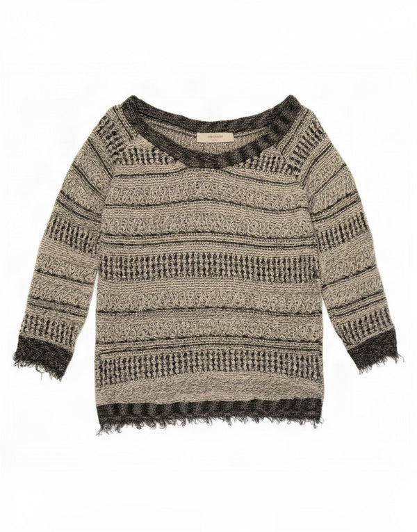 Zara Womens Boat Neck Jumper Sweater UK 14 Large Grey Striped