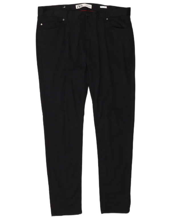 Zara Mens Skinny Casual Trousers EU 46 XL W36 L30 Navy Blue Cotton