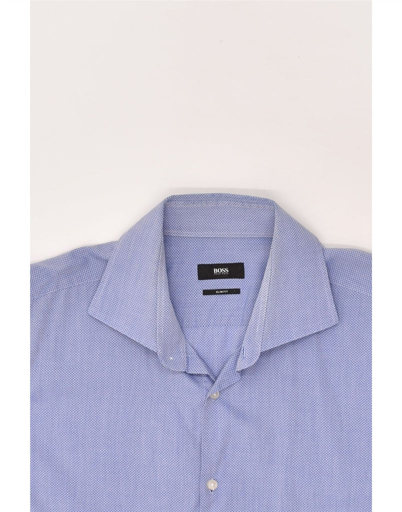 HUGO BOSS Mens Slim Fit Shirt Size 43 Large Blue Cotton | Vintage Hugo Boss | Thrift | Second-Hand Hugo Boss | Used Clothing | Messina Hembry 