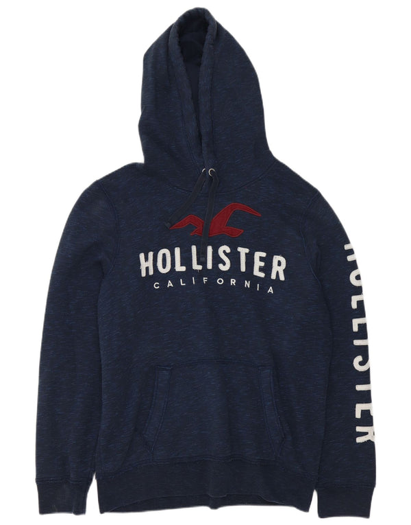 Hollister Mens Graphic Hoodie Jumper Large Navy Blue Flecked Cotton