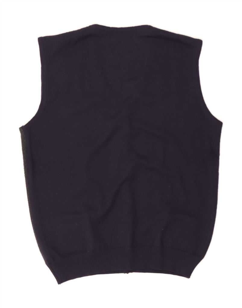 SETTEBELO Mens Sleeveless Cardigan Sweater Large Navy Blue Striped Vintage Settebelo and Second-Hand Settebelo from Messina Hembry 