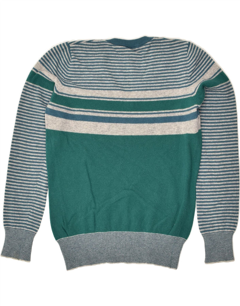 BENETTON Mens V-Neck Jumper Sweater Small Green Striped | Vintage Benetton | Thrift | Second-Hand Benetton | Used Clothing | Messina Hembry 