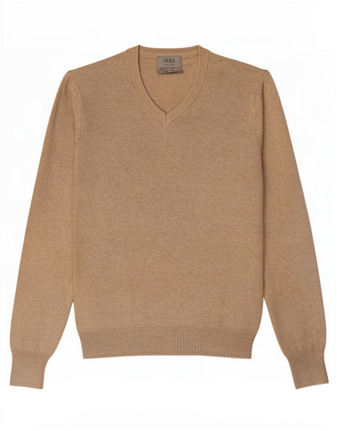 Marks & Spencer Mens V-Neck Jumper Sweater XS Beige Cotton