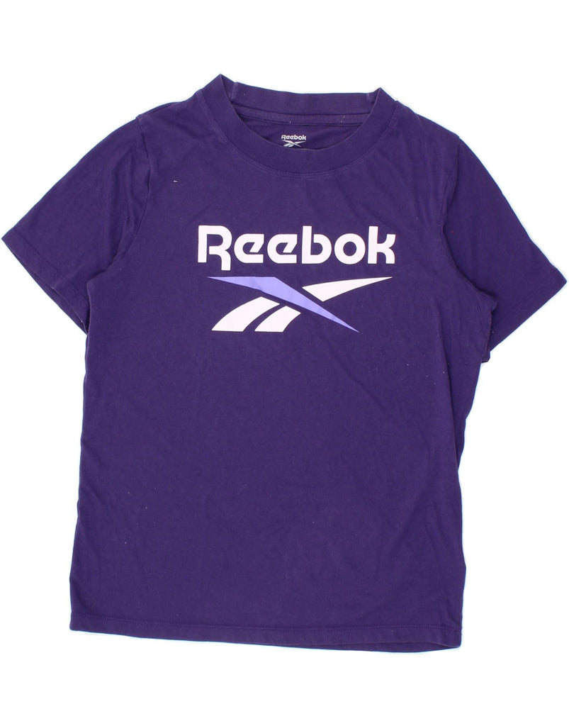 REEBOK Womens Graphic T-Shirt Top UK 12/14 Medium Purple Cotton Vintage Reebok and Second-Hand Reebok from Messina Hembry 