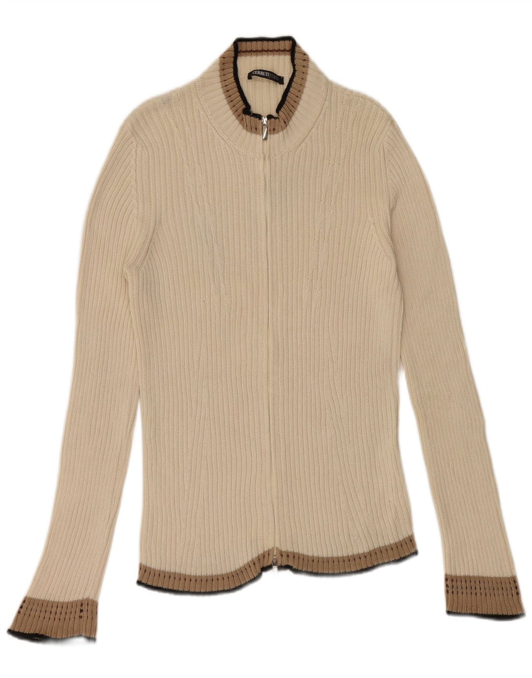 CERRUTI 1881 Womens Cardigan Sweater UK 12 Medium Off White Cotton