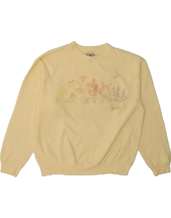 LEE Womens Oversized Sweatshirt Jumper UK 14 Medium Yellow Floral Cotton Vintage Lee and Second-Hand Lee from Messina Hembry 