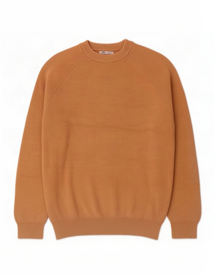 Zara Mens Crew Neck Jumper Sweater Medium Beige Cotton