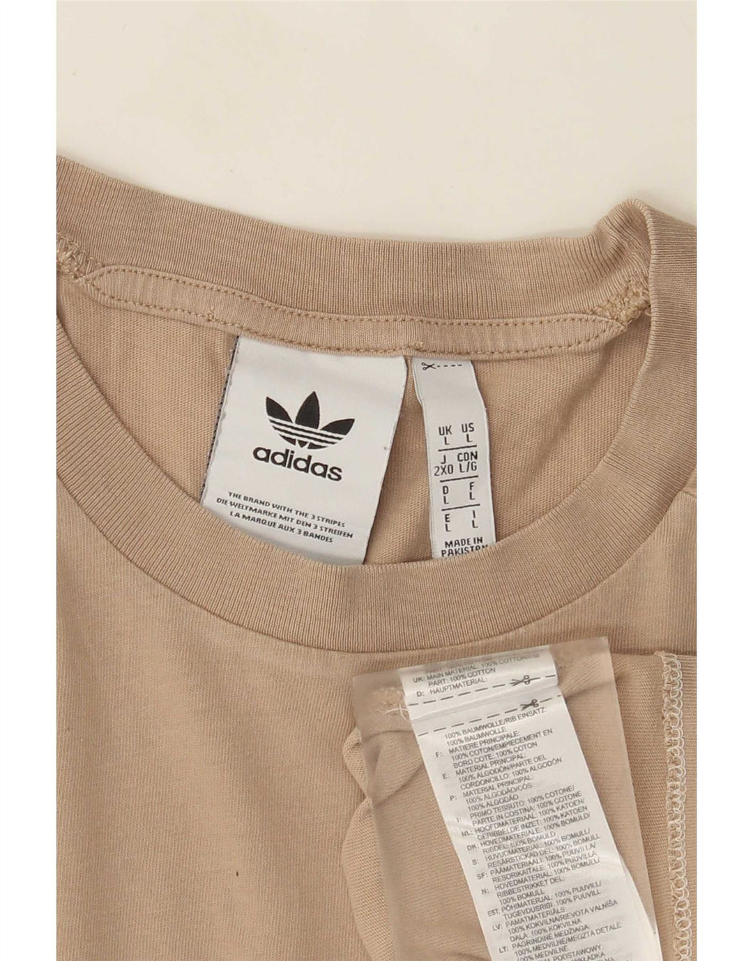 Adidas Mens T-Shirt Top Large Beige Cotton