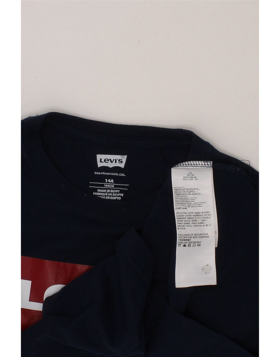 LEVI'S Boys Graphic T-Shirt Top 13-14 Years Navy Blue Cotton Vintage Levi's and Second-Hand Levi's from Messina Hembry 
