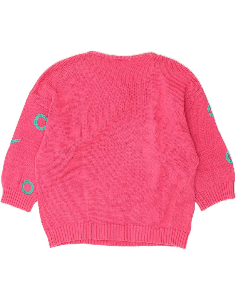 VINTAGE Womens Crop 3/4 Sleeve Boat Neck Jumper Sweater UK 14 Medium Pink Vintage Vintage and Second-Hand Vintage from Messina Hembry 