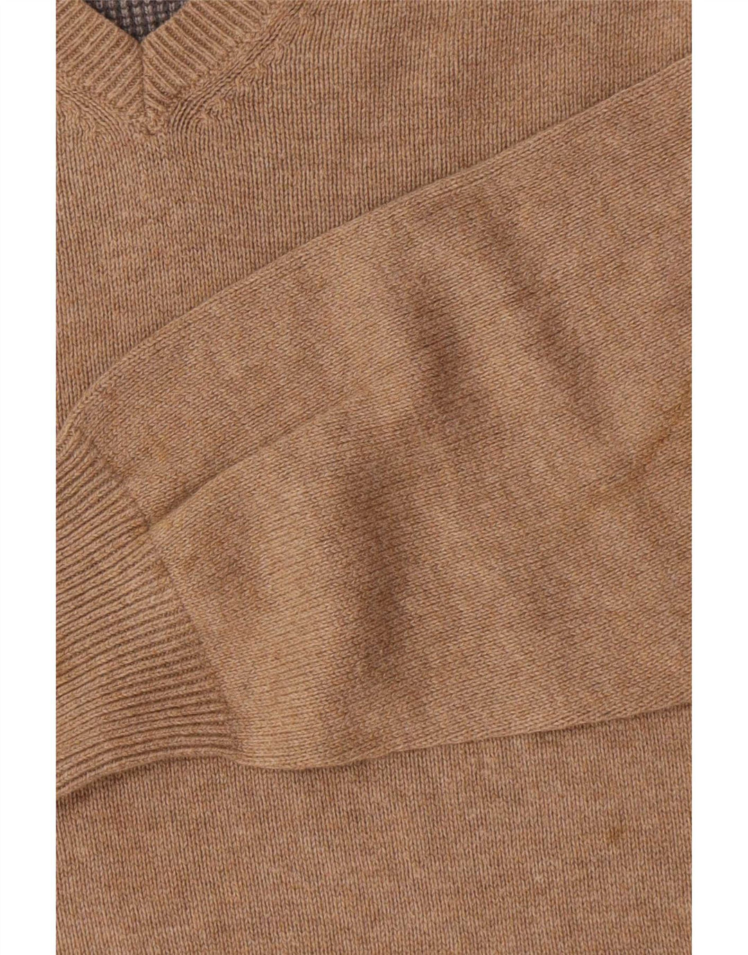 Marks & Spencer Mens Regular Fit V-Neck Jumper Sweater Small Beige Cotton