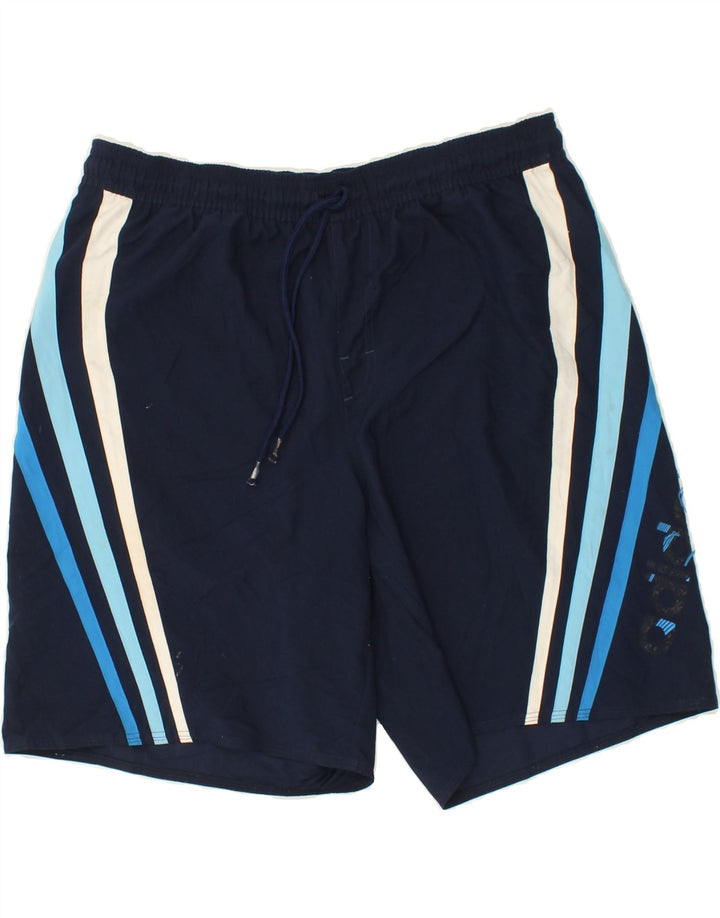 ADIDAS Mens Graphic Sport Shorts Large Navy Blue Polyester Vintage Adidas and Second-Hand Adidas from Messina Hembry 