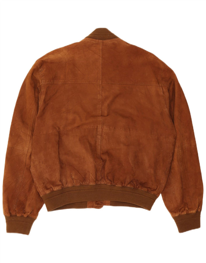 Vintage Mens Suede Bomber Jacket UK 42 XL Brown Leather