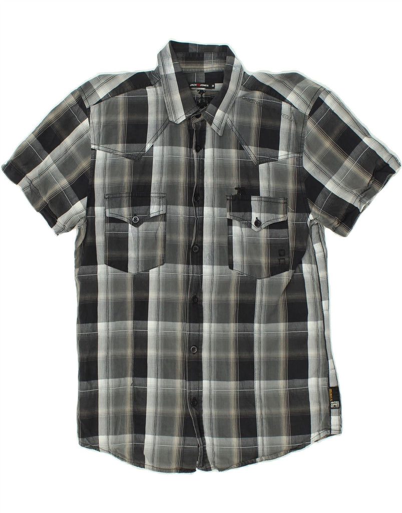 JACK & JONES Mens Graphic Short Sleeve Shirt Medium Grey Check Cotton | Vintage Jack & Jones | Thrift | Second-Hand Jack & Jones | Used Clothing | Messina Hembry 