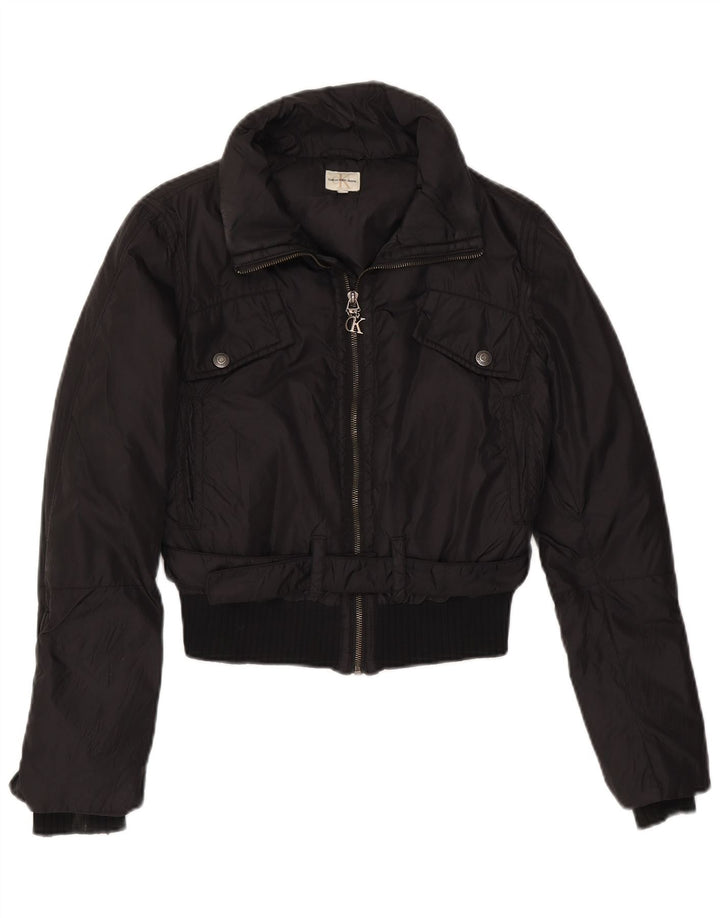 Calvin Klein Jeans Womens Crop Bomber Jacket UK 10 Small Black Polyester