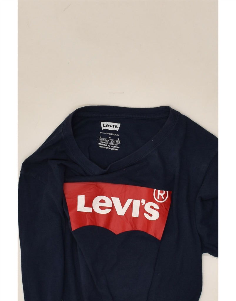 LEVI'S Boys Graphic Top Long Sleeve 12-13 Years Large  Navy Blue Cotton | Vintage Levi's | Thrift | Second-Hand Levi's | Used Clothing | Messina Hembry 