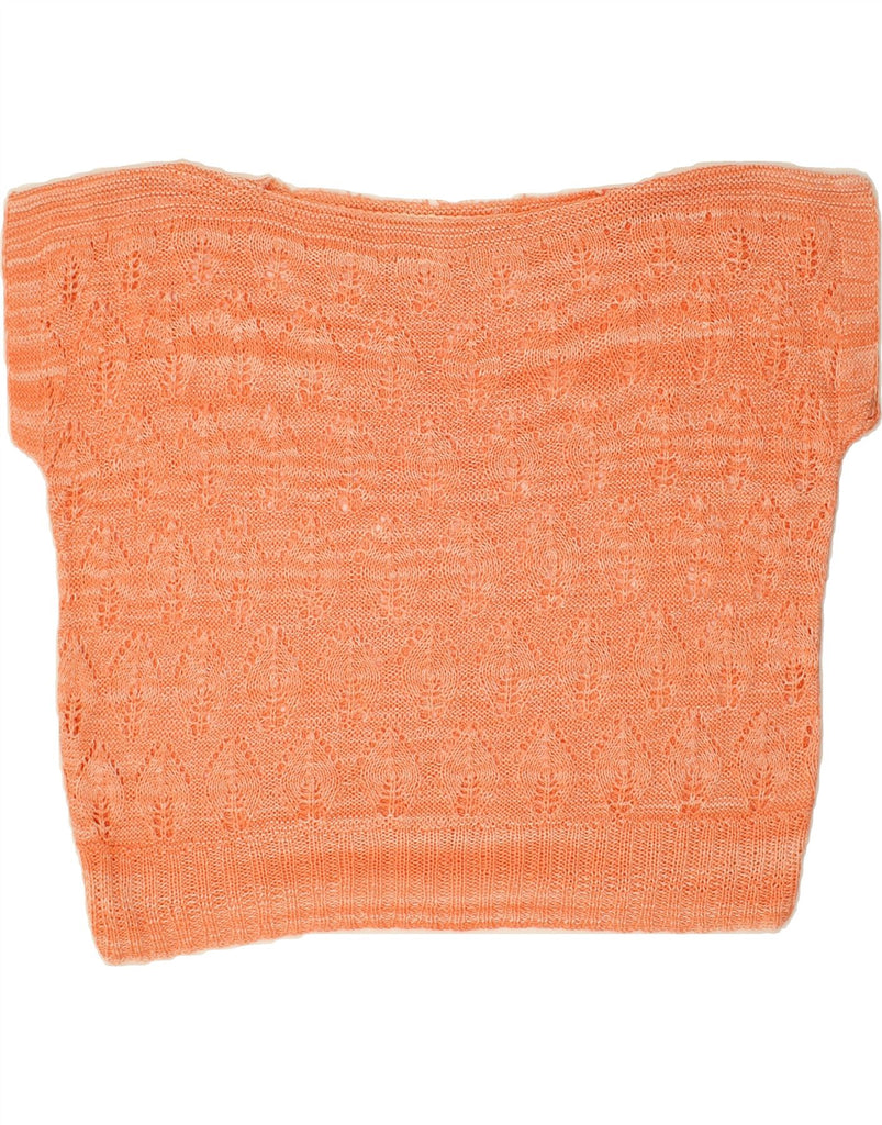 VINTAGE Womens Crop Sleeveless Boat Neck Jumper Sweater UK 16 Large Orange Vintage Vintage and Second-Hand Vintage from Messina Hembry 