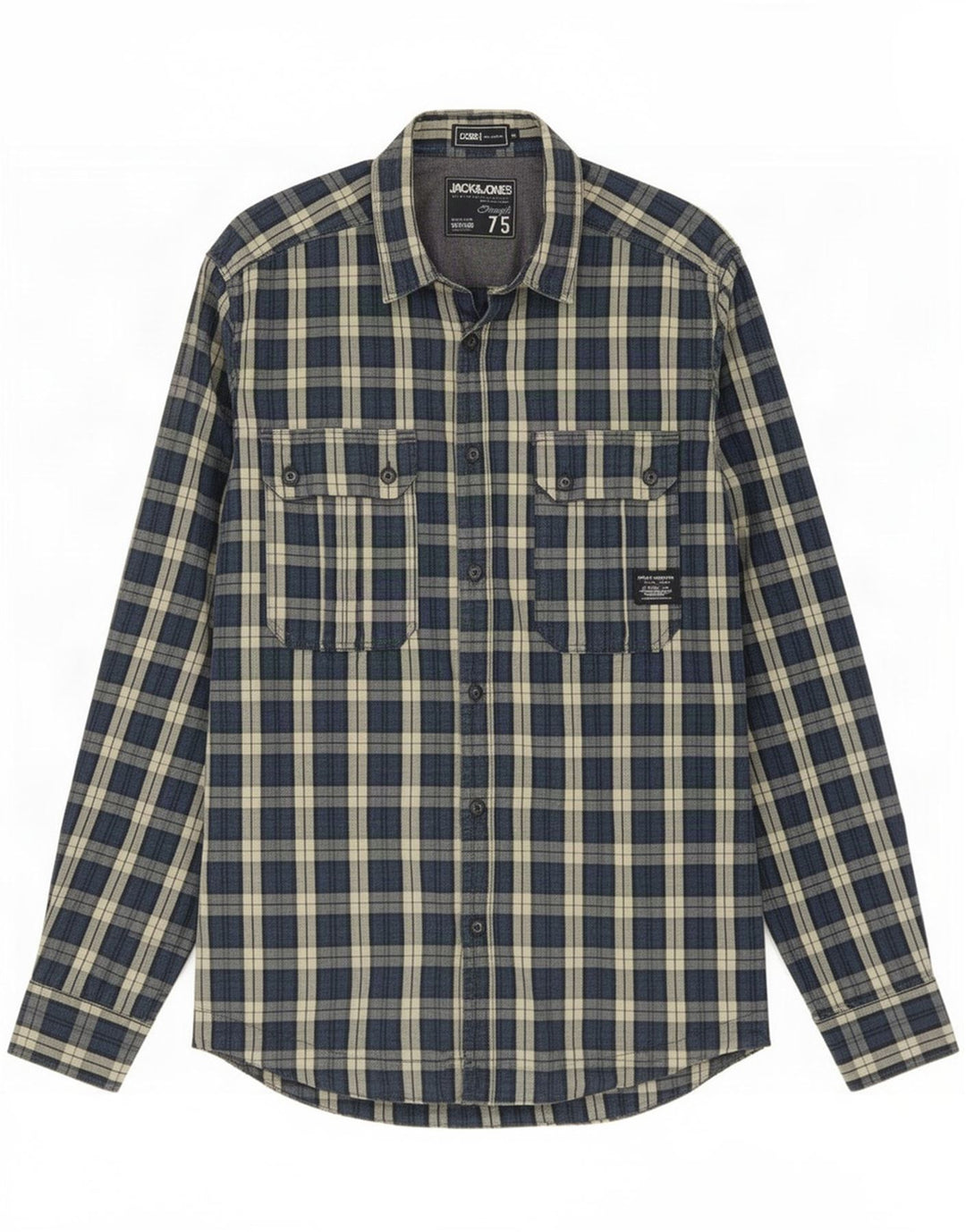 Jack & Jones Mens Shirt Medium Navy Blue Check Cotton
