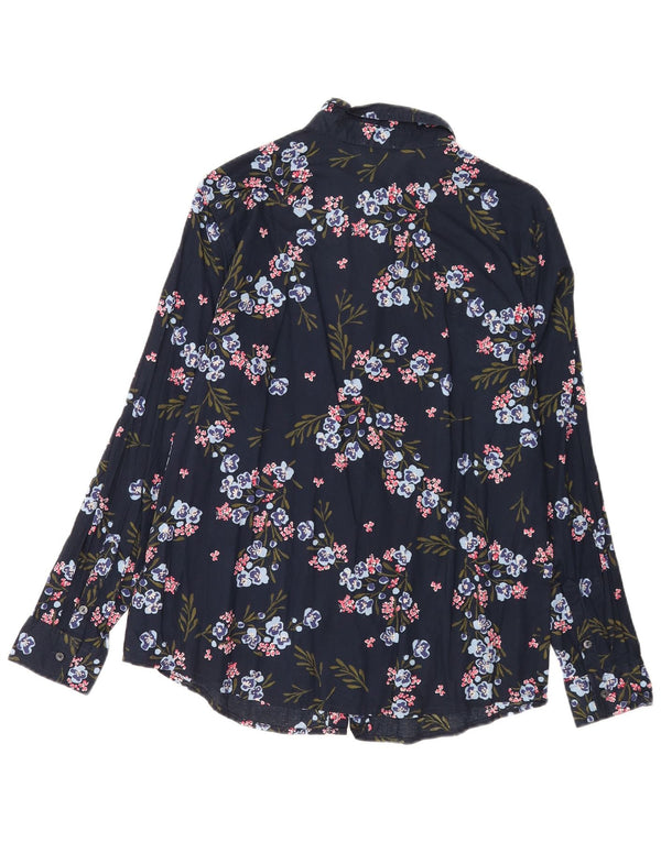 Benetton Womens Shirt UK 14 Medium Navy Blue Floral Cotton