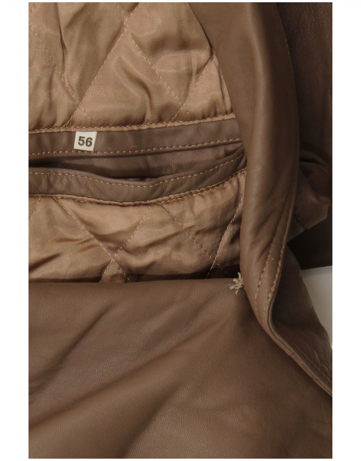 Vintage Mens Double Breasted Leather Coat IT 56 3XL Brown