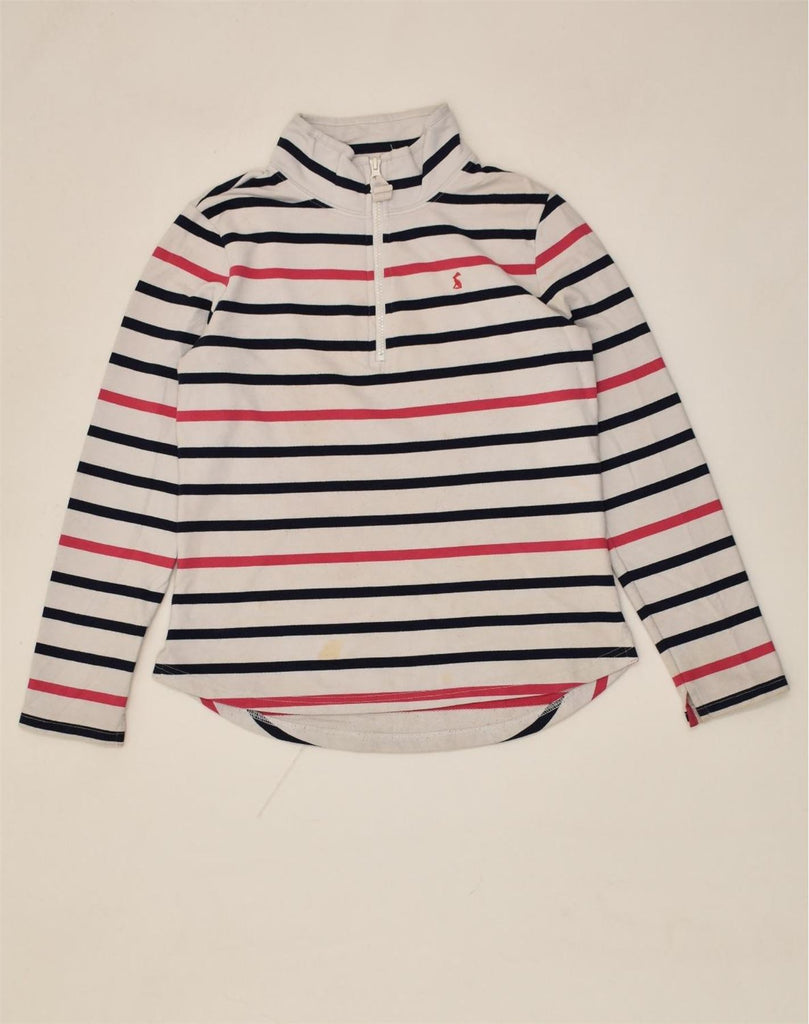 JOULES Womens Zip Neck Sweatshirt Jumper UK 10 Small White Striped Cotton | Vintage Joules | Thrift | Second-Hand Joules | Used Clothing | Messina Hembry 