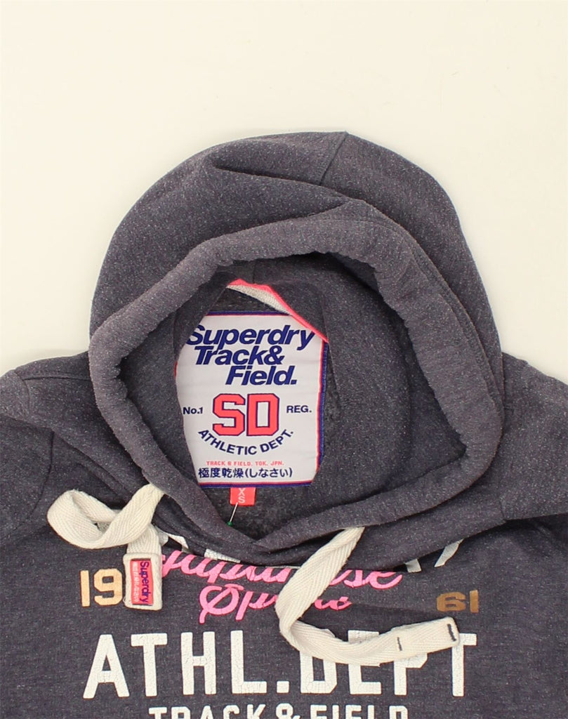 SUPERDRY Womens Graphic Hoodie Jumper UK 6 XS Navy Blue Cotton | Vintage Superdry | Thrift | Second-Hand Superdry | Used Clothing | Messina Hembry 