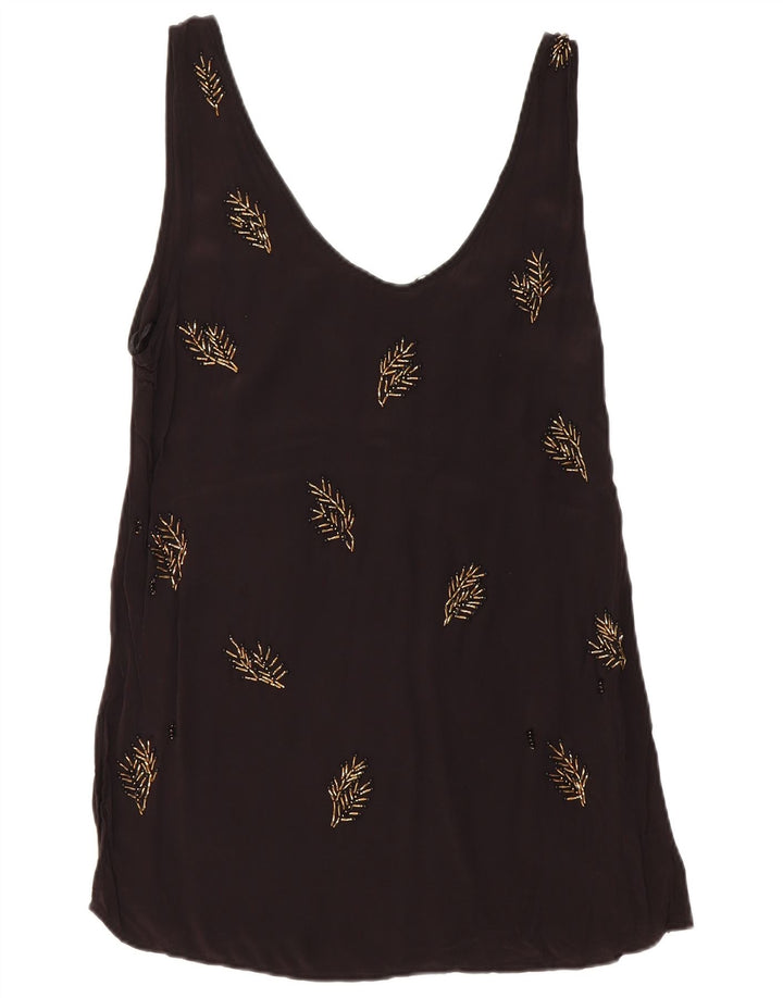 Zara Womens Vest Top UK 10 Small Black Floral Viscose