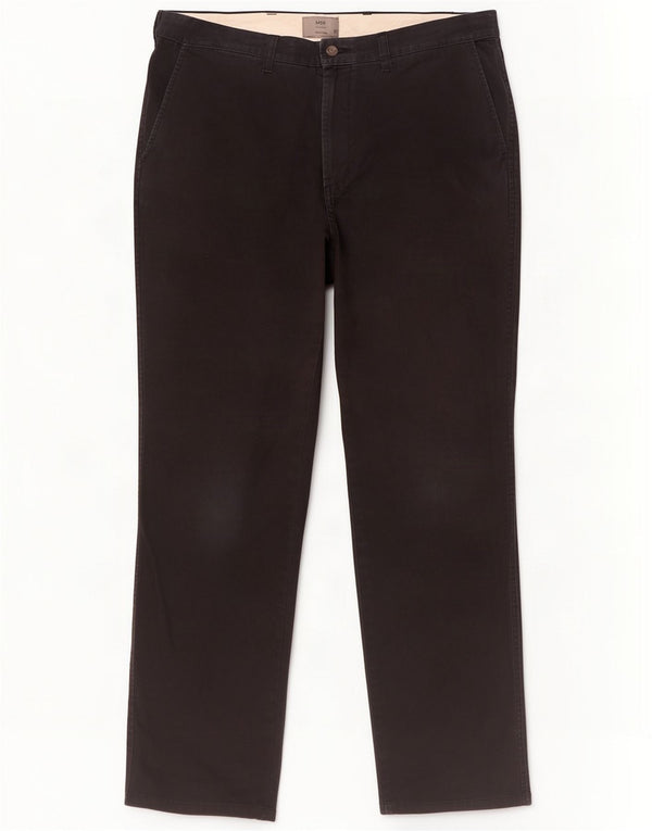 Marks & Spencer Mens Straight Chino Trousers W36 L33 Black Cotton
