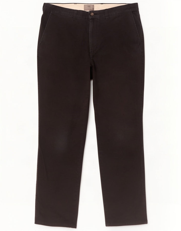 Marks & Spencer Mens Straight Chino Trousers W36 L33 Black Cotton